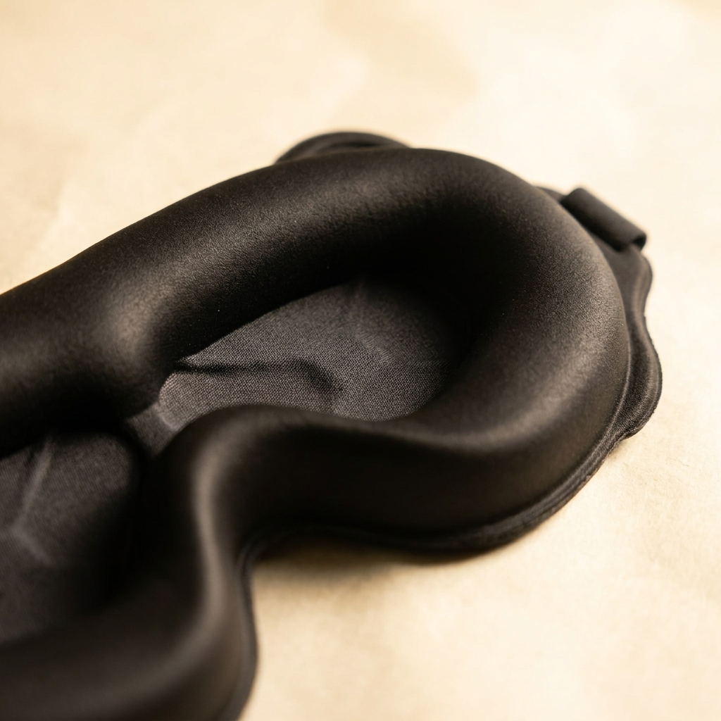 Close-up of the SleepVault dome-shaped eye cup showing the hollow cavity